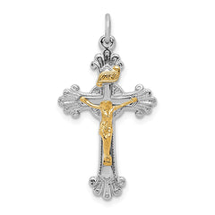 Sterling Silver Rhodium-plated & Vermeil INRI Crucifix Charm QC3427