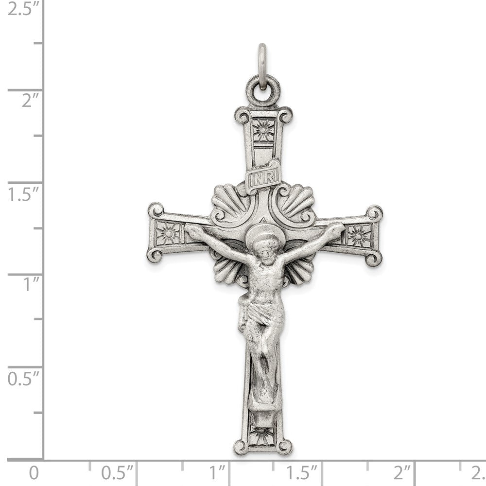 Sterling Silver Antiqued INRI Crucifix Pendant QC3429
