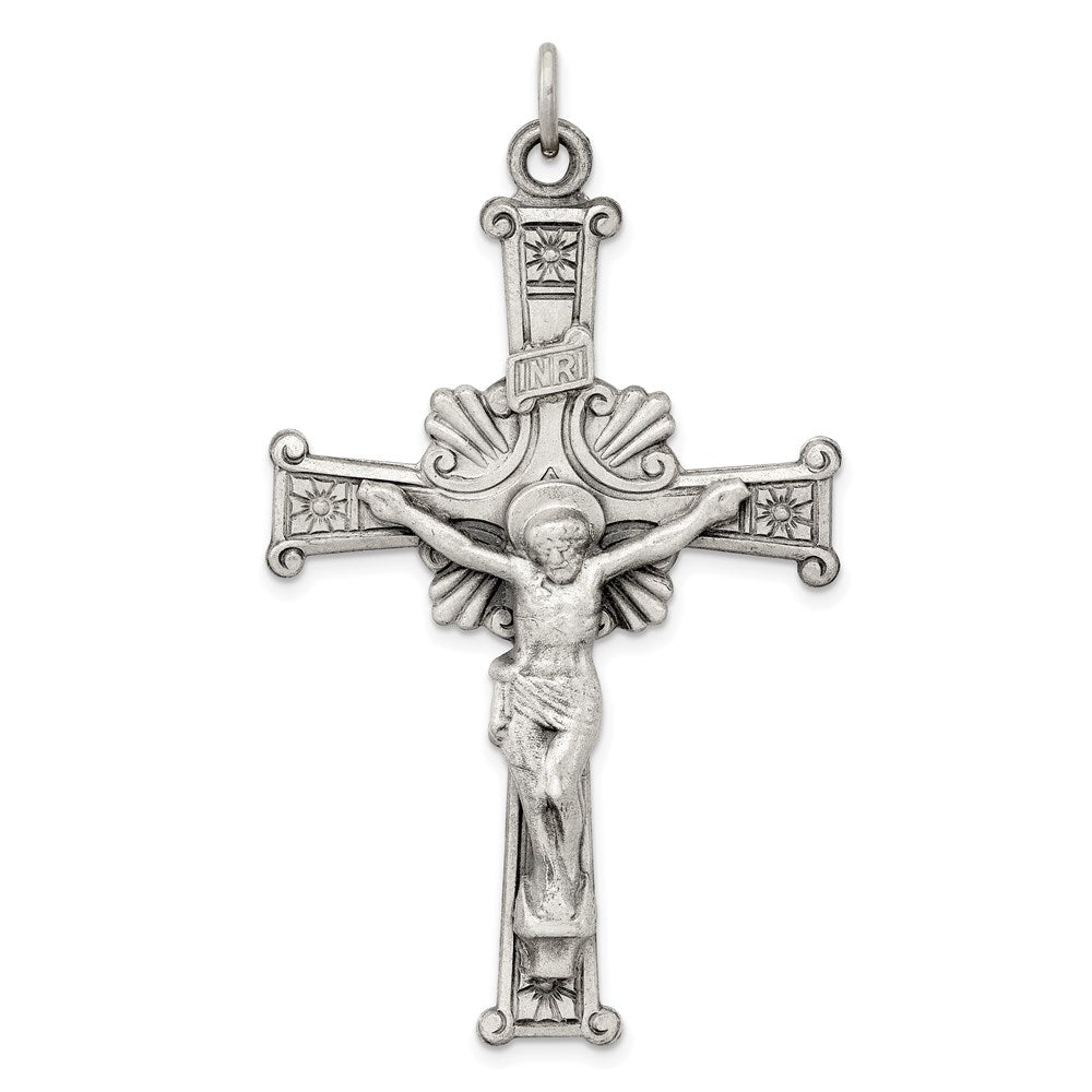 Sterling Silver Antiqued INRI Crucifix Pendant QC3429