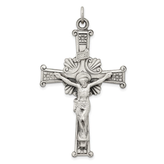 Sterling Silver Antiqued INRI Crucifix Pendant QC3429