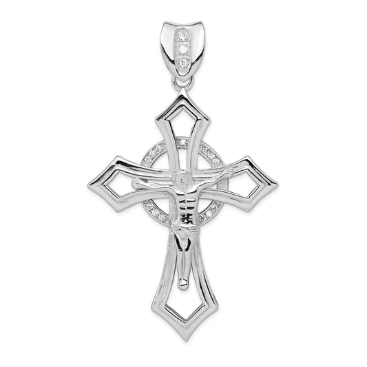 Sterling Silver Rhodium-plated CZ Crucifix Pendant QC3431