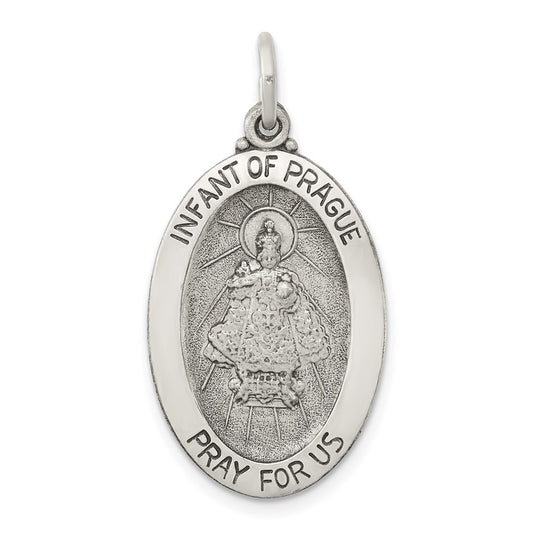 Sterling Silver Antiqued Infant of Prague Medal QC3450