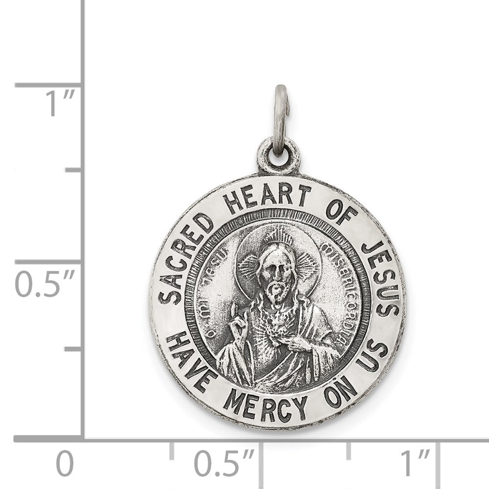 Sterling Silver Antiqued Sacred Heart of Jesus Medal QC3459