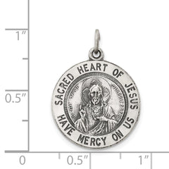 Sterling Silver Antiqued Sacred Heart of Jesus Medal QC3459