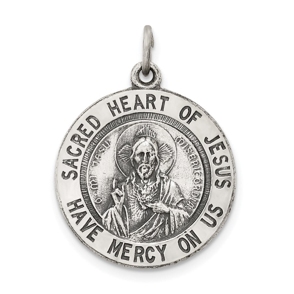 Sterling Silver Antiqued Sacred Heart of Jesus Medal QC3459