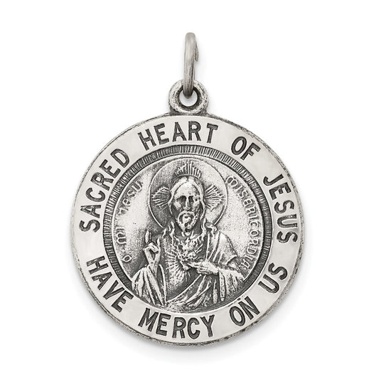 Sterling Silver Antiqued Sacred Heart of Jesus Medal QC3459