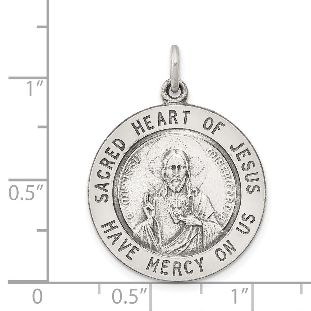 Sterling Silver Antiqued Sacred Heart of Jesus Medal QC3460