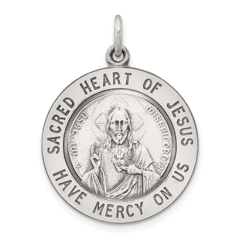 Sterling Silver Antiqued Sacred Heart of Jesus Medal QC3460