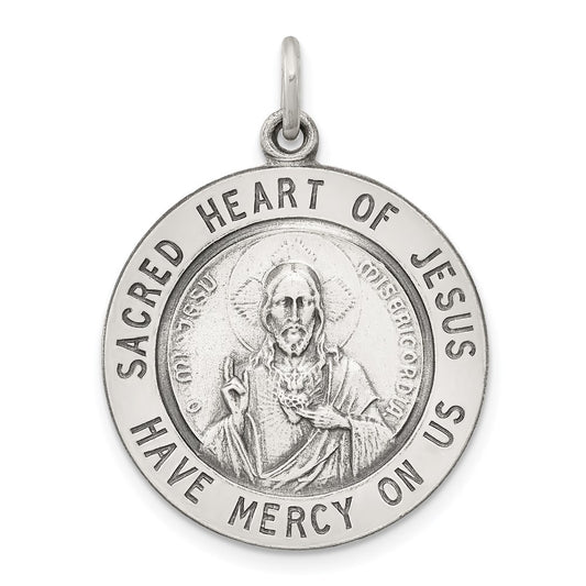 Sterling Silver Antiqued Sacred Heart of Jesus Medal QC3460