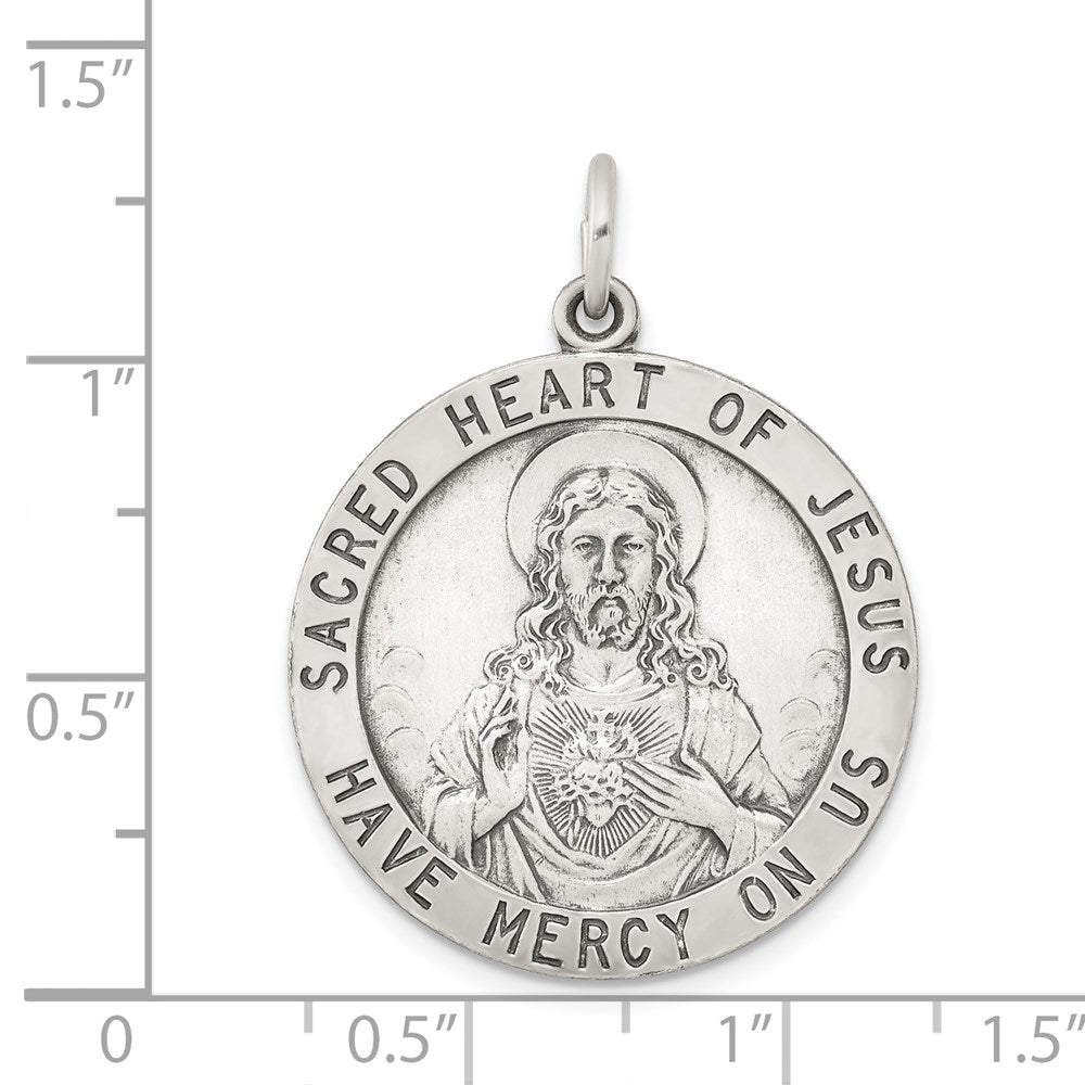 Sterling Silver Antiqued Sacred Heart of Jesus Medal QC3461