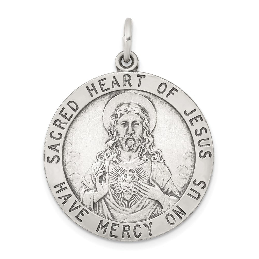Sterling Silver Antiqued Sacred Heart of Jesus Medal QC3461