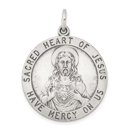 Sterling Silver Antiqued Sacred Heart of Jesus Medal QC3461
