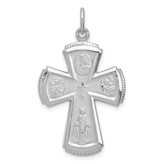 Sterling Silver Rhodium-plated Satin Cross Pendant QC3465