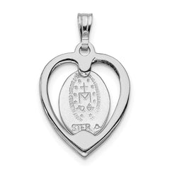 Sterling Silver Rhodium-plated Miraculous Heart Medal QC3504