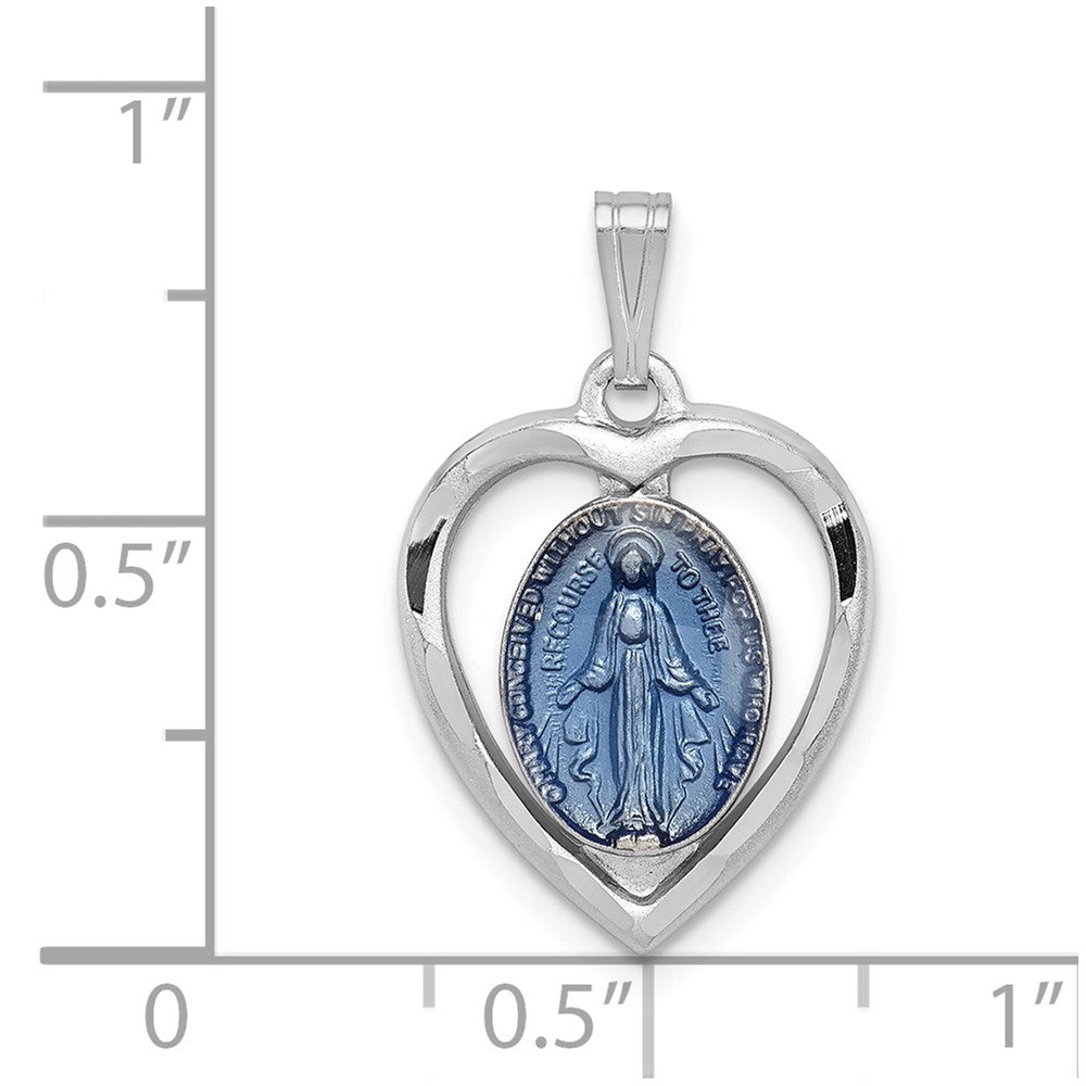 Sterling Silver Rhodium-plated Miraculous Heart Medal QC3504