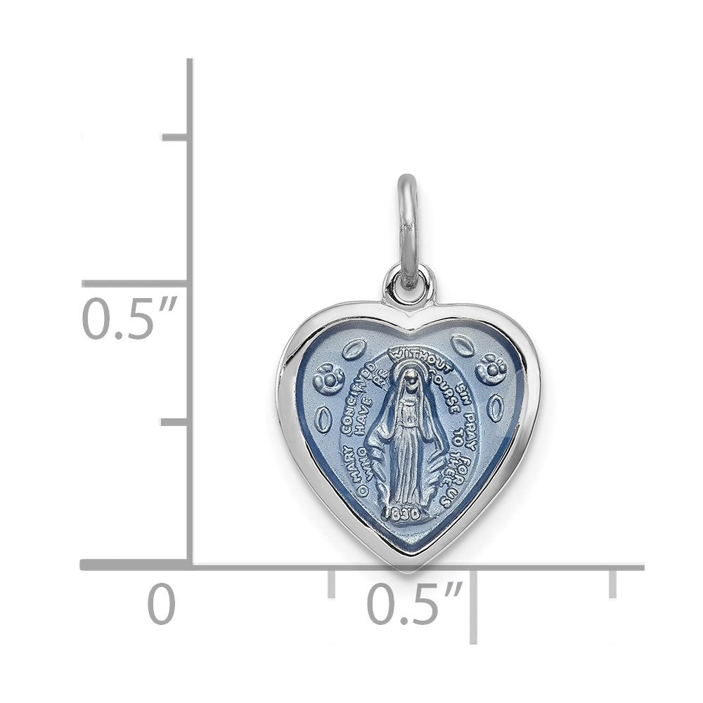 Sterling Silver Rhodium-plated Miraculous Heart Medal QC3507