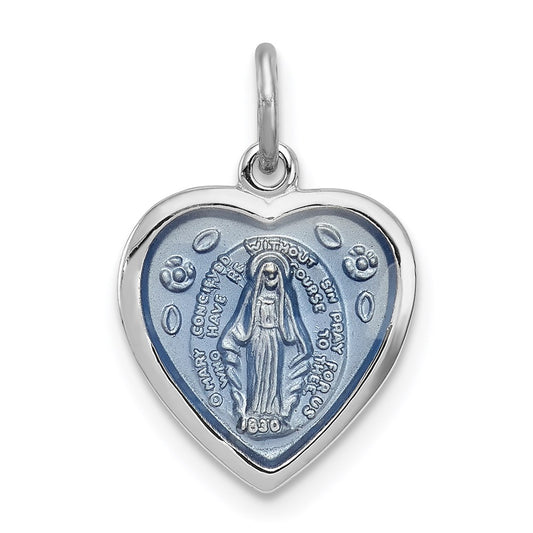 Sterling Silver Rhodium-plated Miraculous Heart Medal QC3507
