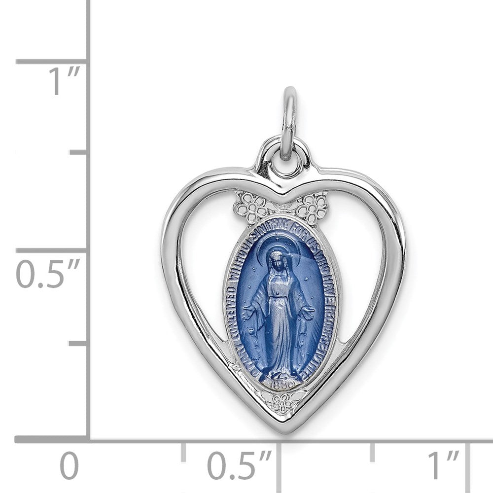 Sterling Silver Rhodium-plated Miraculous Heart Medal QC3508