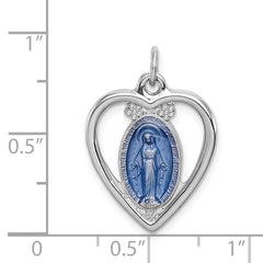 Sterling Silver Rhodium-plated Miraculous Heart Medal QC3508