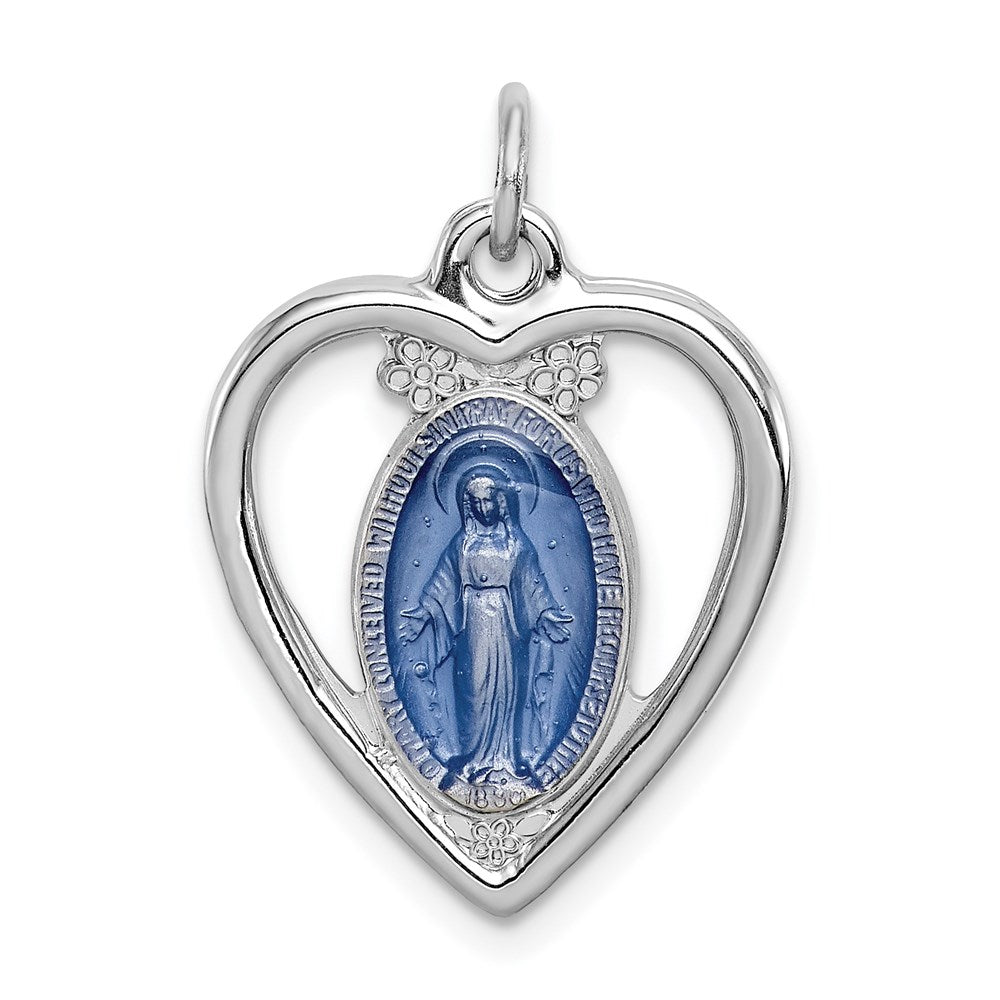 Sterling Silver Rhodium-plated Miraculous Heart Medal QC3508