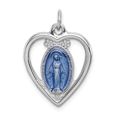 Sterling Silver Rhodium-plated Miraculous Heart Medal QC3508