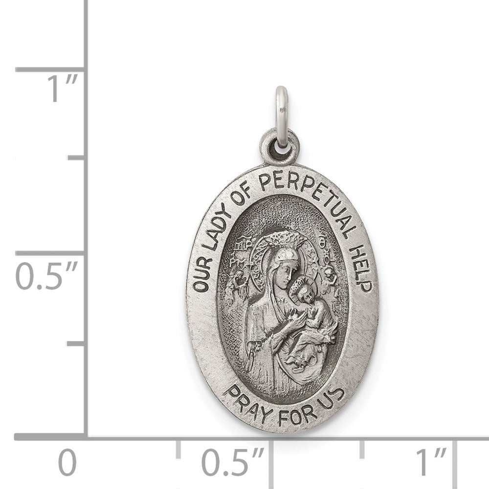 Sterling Silver Antiqued Our Lady of Perpetual Help Oval Medal QC3514