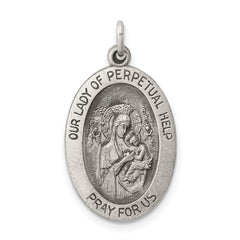 Sterling Silver Antiqued Our Lady of Perpetual Help Oval Medal QC3514
