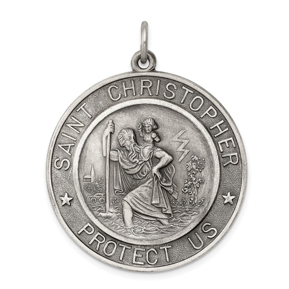 Sterling Silver Antiqued St. Christopher Medal QC3525