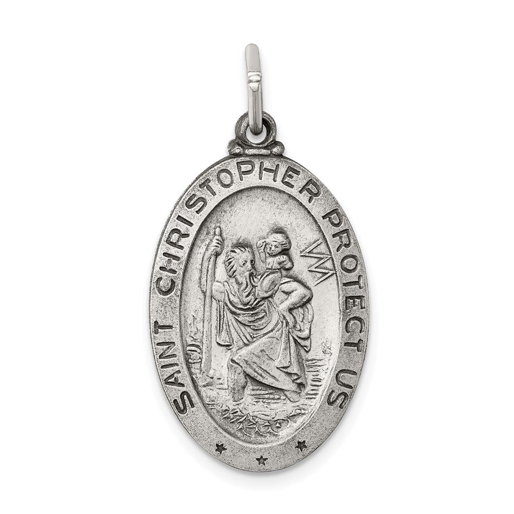 Sterling Silver Antiqued St. Christopher Medal QC3557