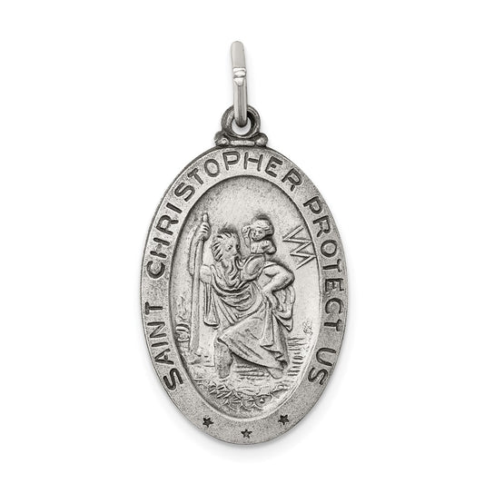 Sterling Silver Antiqued St. Christopher Medal QC3557