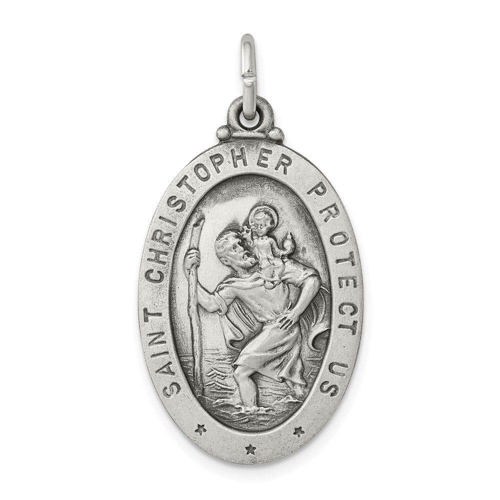 Sterling Silver Antiqued St. Christopher Medal QC3558