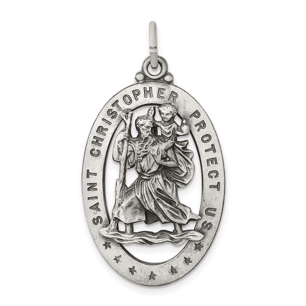 Sterling Silver Antiqued St. Christopher Medal QC3561