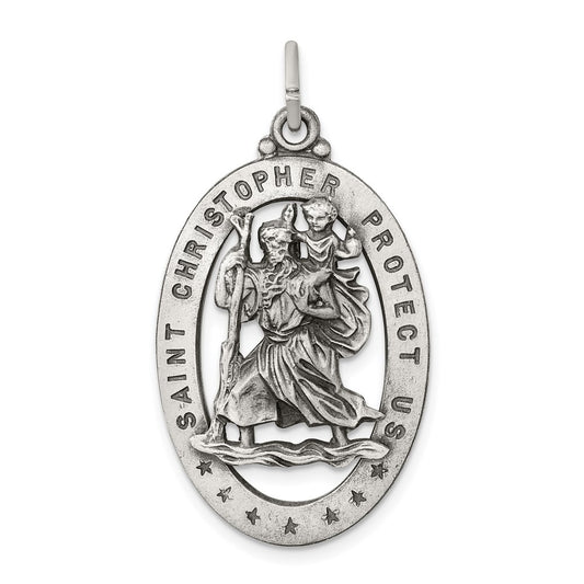 Sterling Silver Antiqued St. Christopher Medal QC3561