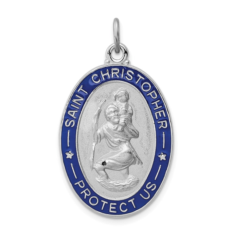 Sterling Silver Rhodium-plated Enameled St. Christopher Medal QC3565