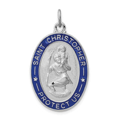 Sterling Silver Rhodium-plated Enameled St. Christopher Medal QC3565