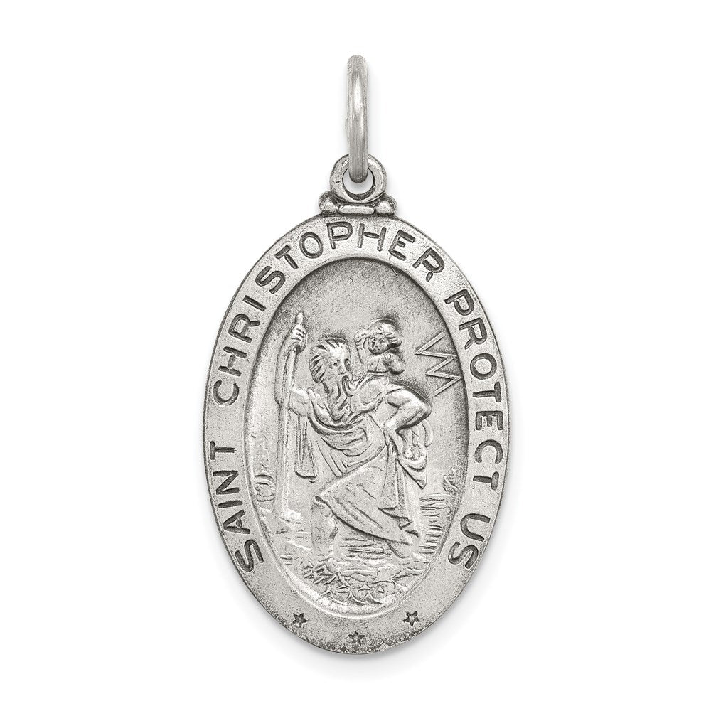Sterling Silver Antiqued St. Christopher Hockey Medal QC3566