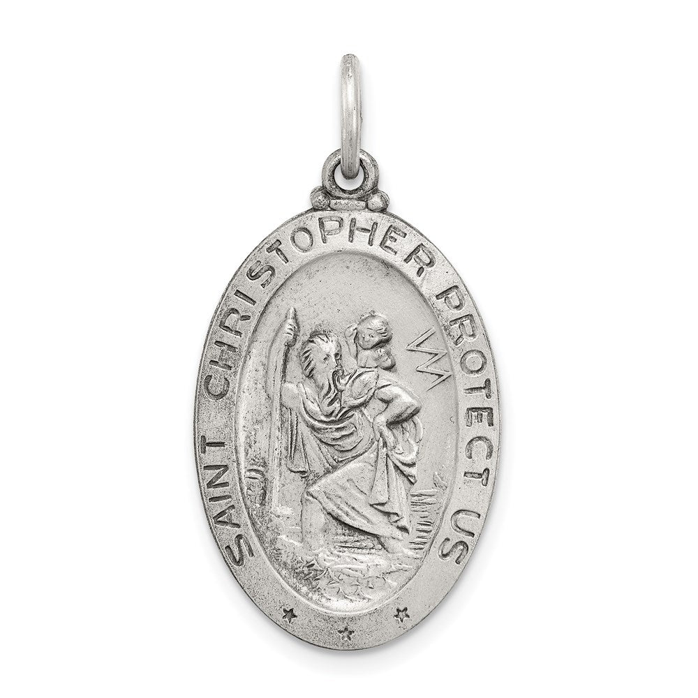 Sterling Silver Antiqued St. Christopher Baseball Medal QC3568