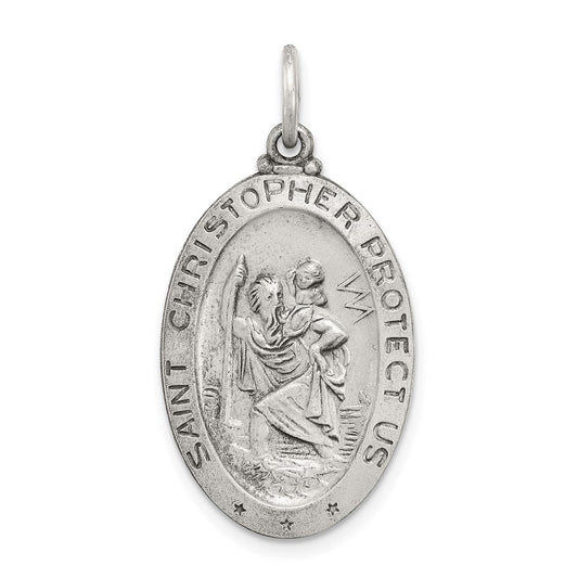 Sterling Silver Antiqued St. Christopher Baseball Medal QC3568