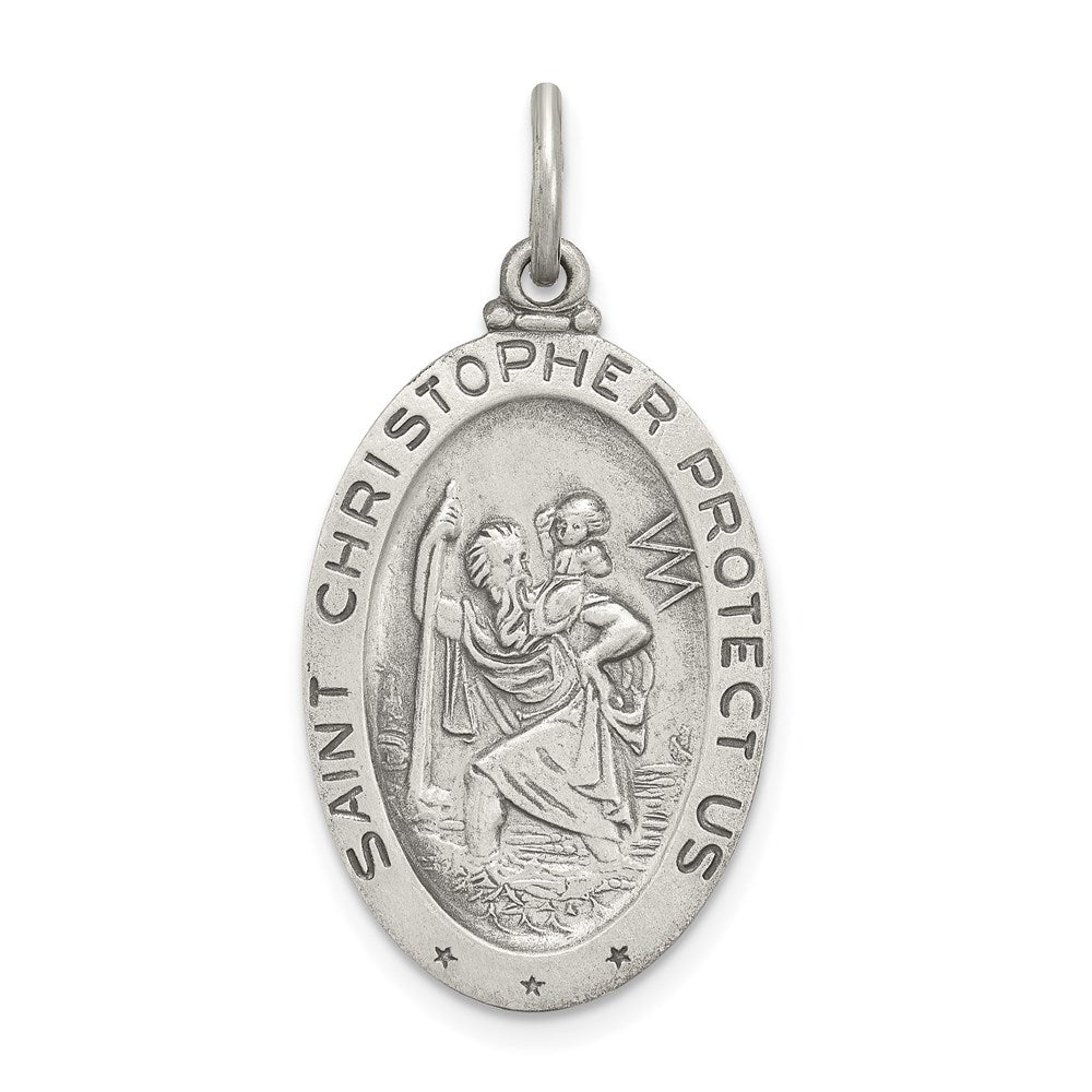 Sterling Silver Antiqued St.Christopher Soccer Medal QC3569