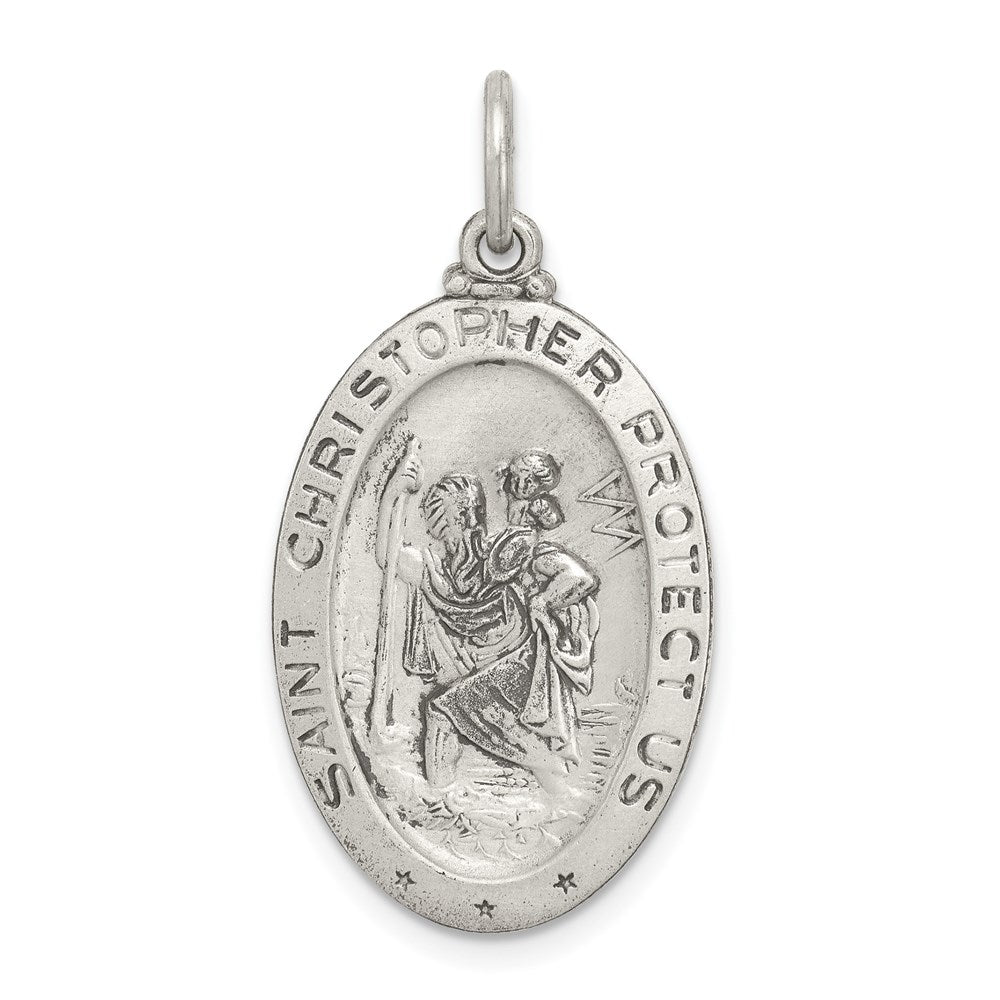 Sterling Silver Antiqued St.Christopher Football Medal QC3570