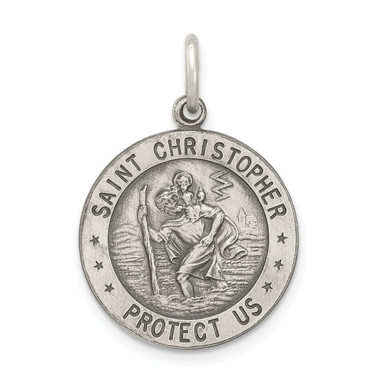 Sterling Silver Antiqued St. Christopher Football Medal QC3573