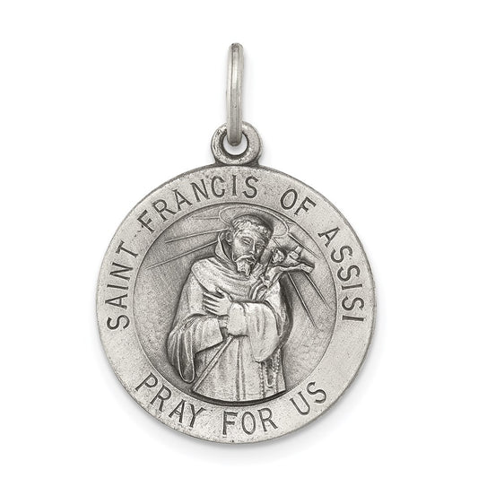 Sterling Silver Antiqued Saint Francis of Assisi Medal QC3585