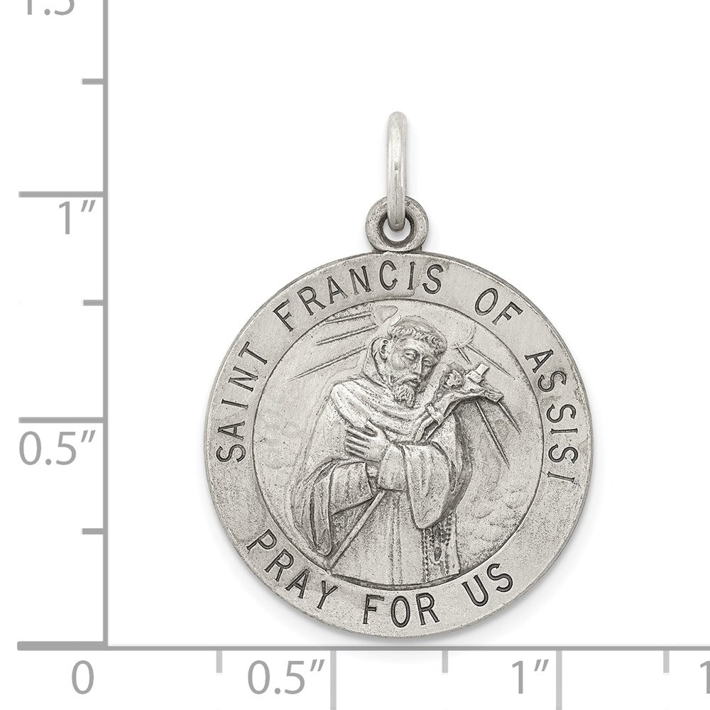 Sterling Silver Antiqued Saint Francis of Assisi Medal QC3586