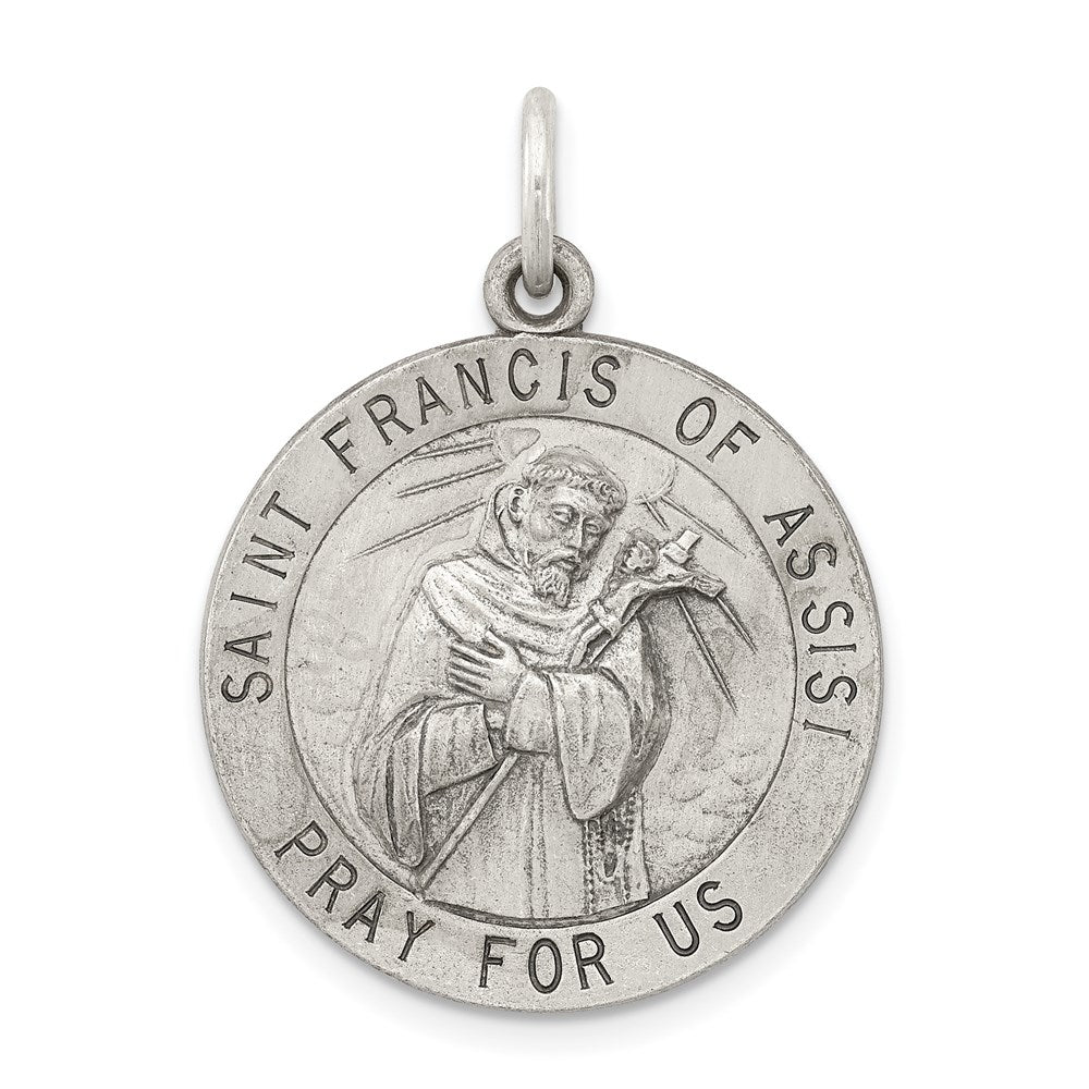 Sterling Silver Antiqued Saint Francis of Assisi Medal QC3586