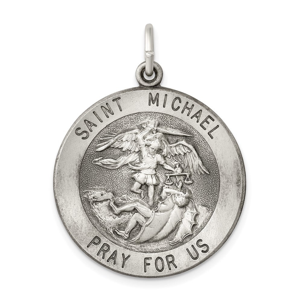 Sterling Silver Antiqued Saint Michael Medal QC3610
