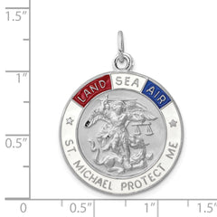 Sterling Silver Rhodium-plated Enameled Saint Michael Medal QC3611