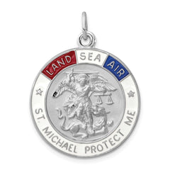 Sterling Silver Rhodium-plated Enameled Saint Michael Medal QC3611