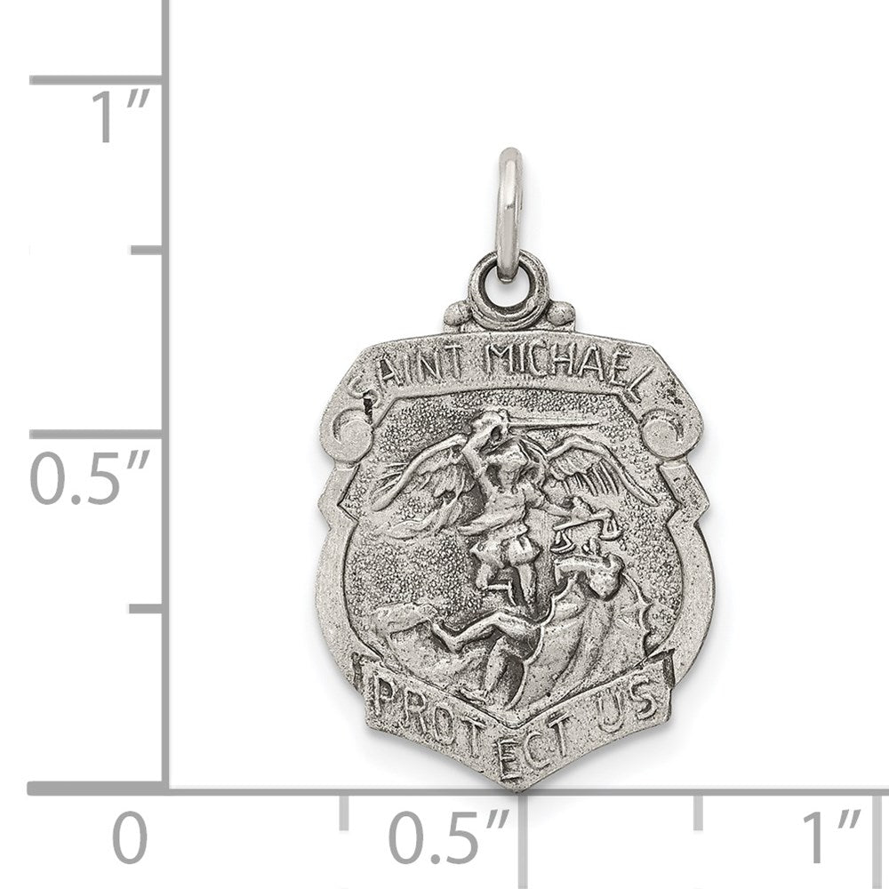 Sterling Silver Antiqued St. Michael Badge Medal QC3612