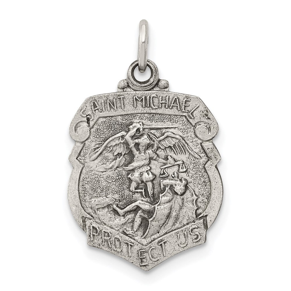 Sterling Silver Antiqued St. Michael Badge Medal QC3612