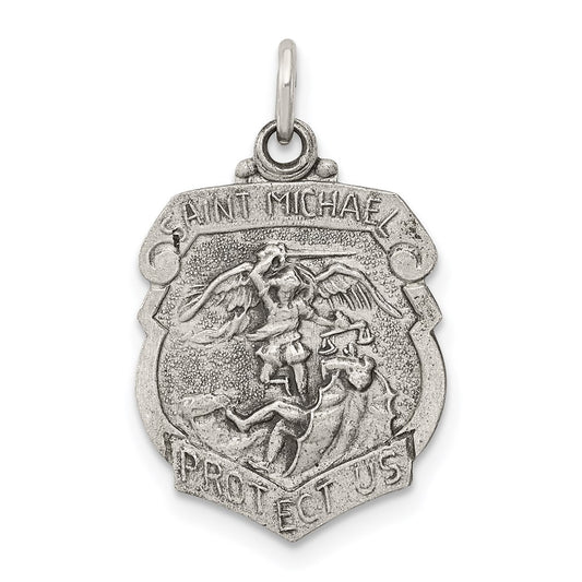 Sterling Silver Antiqued St. Michael Badge Medal QC3612